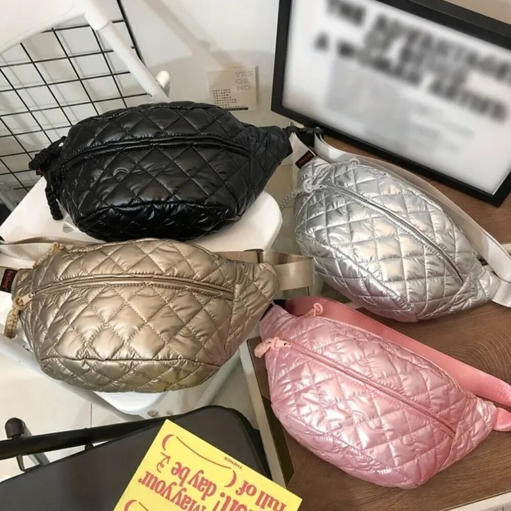 Stylish Quilted Chest Sling Travel Bag in Silver, Bronze or Black Tone